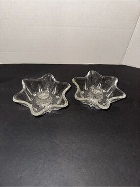 Clear Glass Starburst Candle Holders - Pair